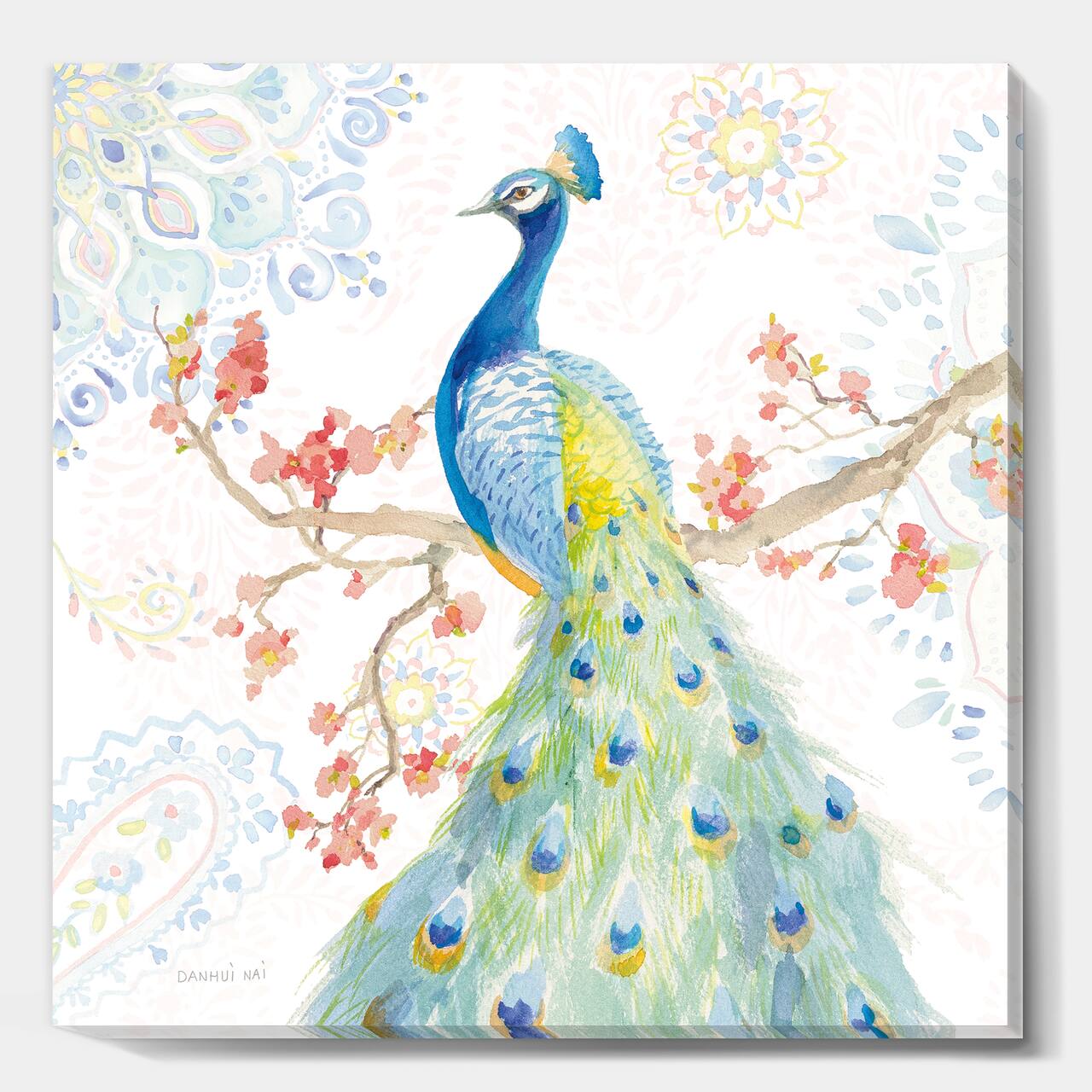 Designart - peacocks Watercolor II - Traditional Gallery-wrapped Canvas
